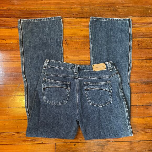 MaxMara Weekend Low Rise Flare Jeans Sz 8 Side Stripe Medium Wash Denim - Picture 2 of 10